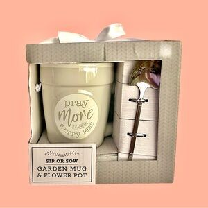 Pray More Mug & Flower Pot Gift Set NWT